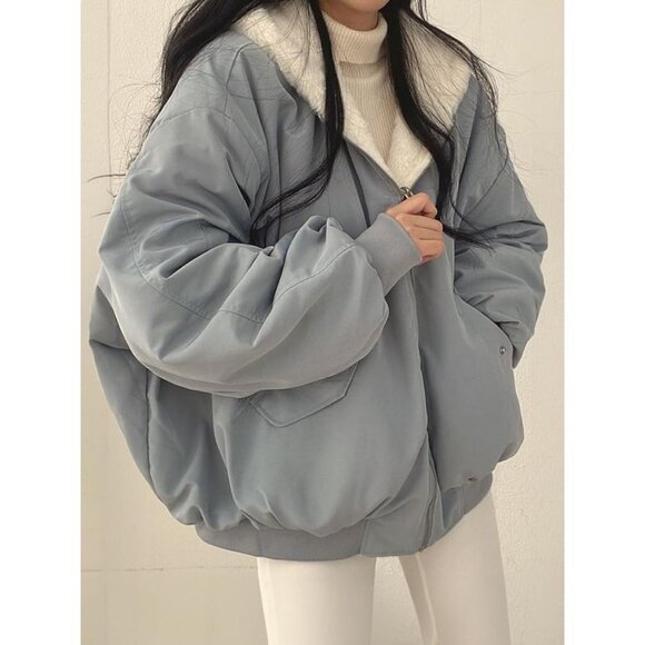 Women's Winter Coats Puffer Long Sleeve Oversized Full Zipper Warm Jackets Blue - Picture 2 of 6